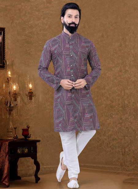 Dark Brown Colour New Printed Ethnic Wear Cotton Mens Kurta Pajama Collection KS 1530
